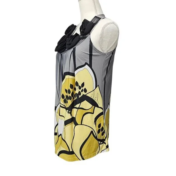 Vibe Floral Rose Mesh Detail Top Retro Sleeveless Gray And Yellow Tank Top - Picture 3 of 6